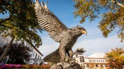 Photo of Red Hawk statue.